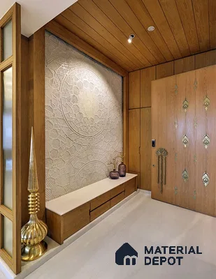 A bathroom with a large tub in the middle of the room and two sinks and two sinks on the wall next to a bathtub in front of a large window that has a wooden flooring is shown in